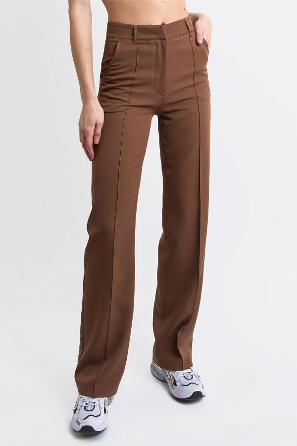 High waist Suit Pants With Pintucks - Sally Mid Brown