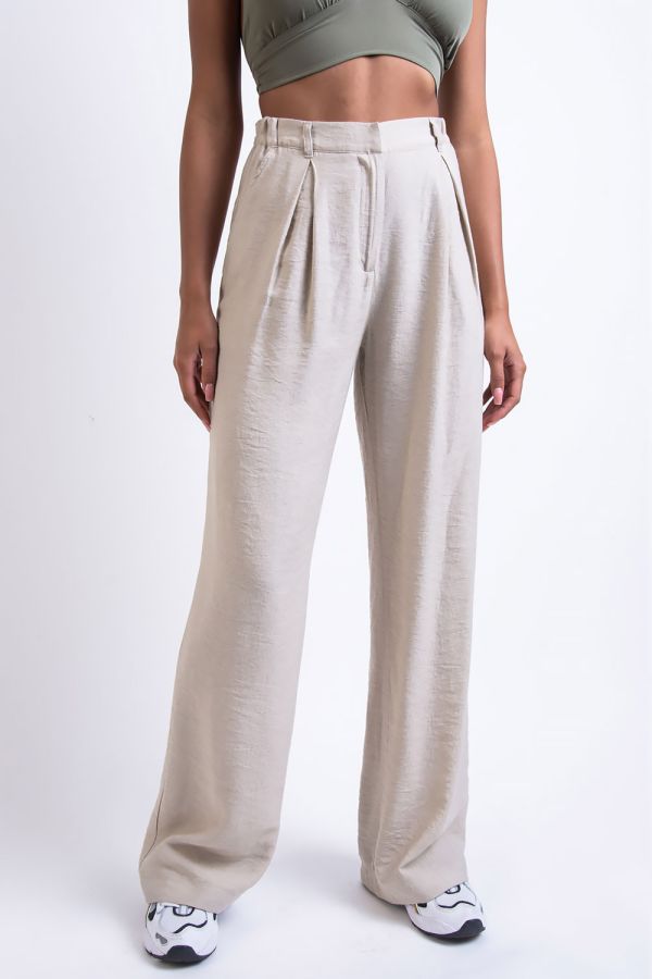 High Waist Pleated Wide Pants - Sienna Light Beige