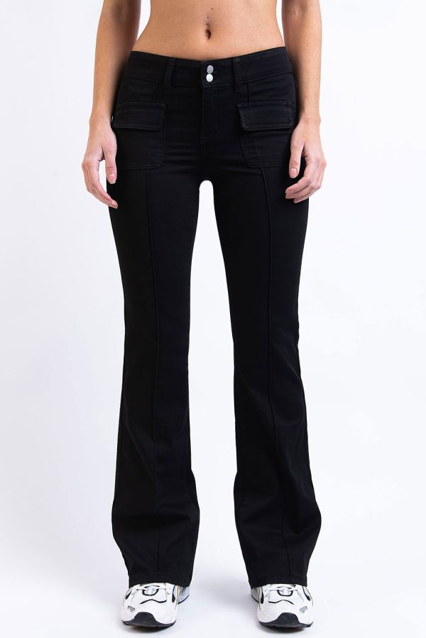 Low Waist Bootcut Jeans With Pintucks - Madison Black