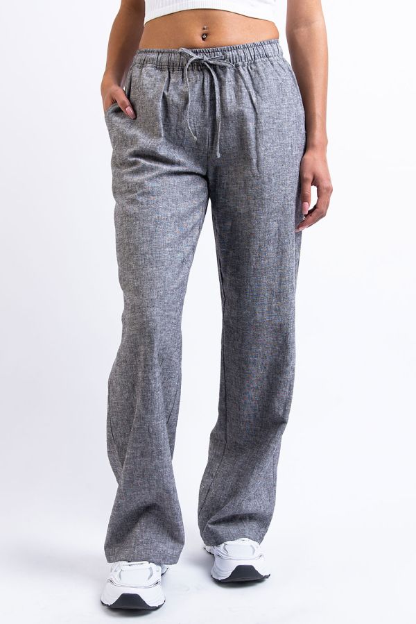 Mid Waist Linen Pants - Mila Dark Grey Melange